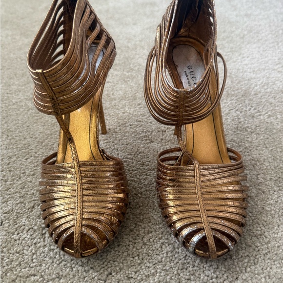 Gucci Women's Bronze Strappy Heels - Picture 1 of 8